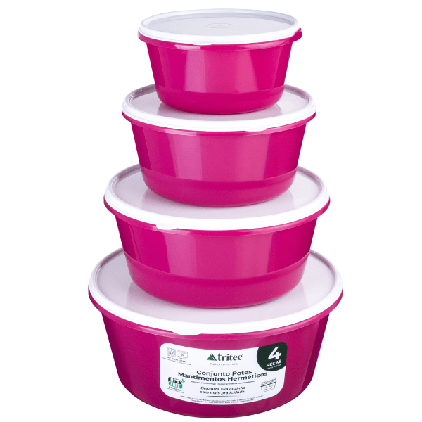 Conjunto Para Mantimentos 4 Peças Hermético Redondo 1,1L, 2L, 3,1L, 4,7L