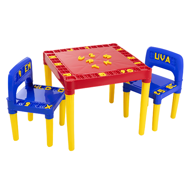 Mesa Educativa Com Duas Cadeiras Azul
